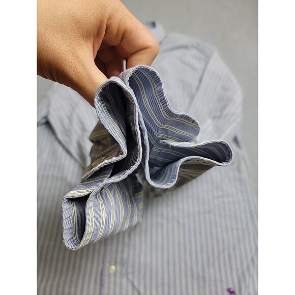 Vtg Abercrombie Fitch Mens XL Shirt Button  Muscle Blue Green Cotton Stripe 90s - Picture 8 of 13